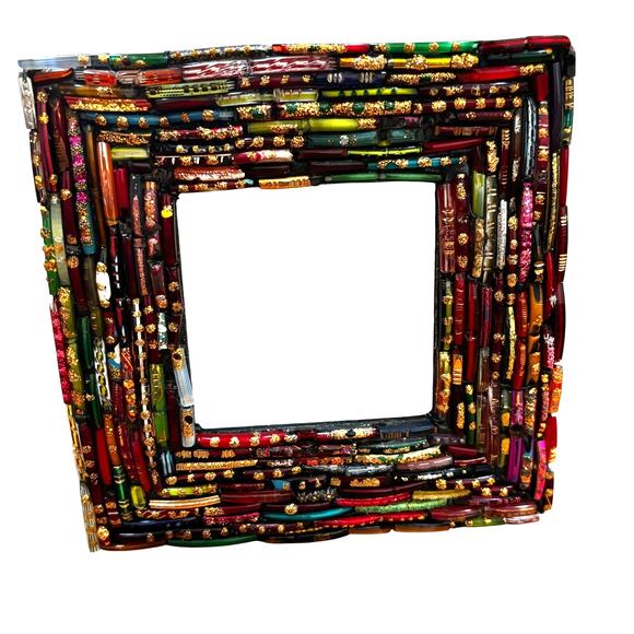 Unique photo frame multicolor glass beads standing small square desk top style - Picture 2 of 8